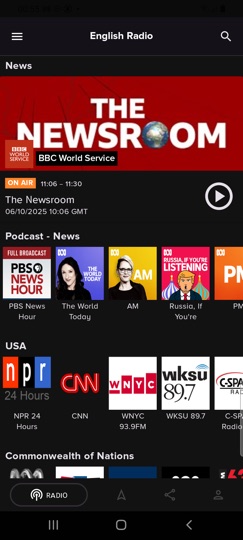English Radio app – radio station list